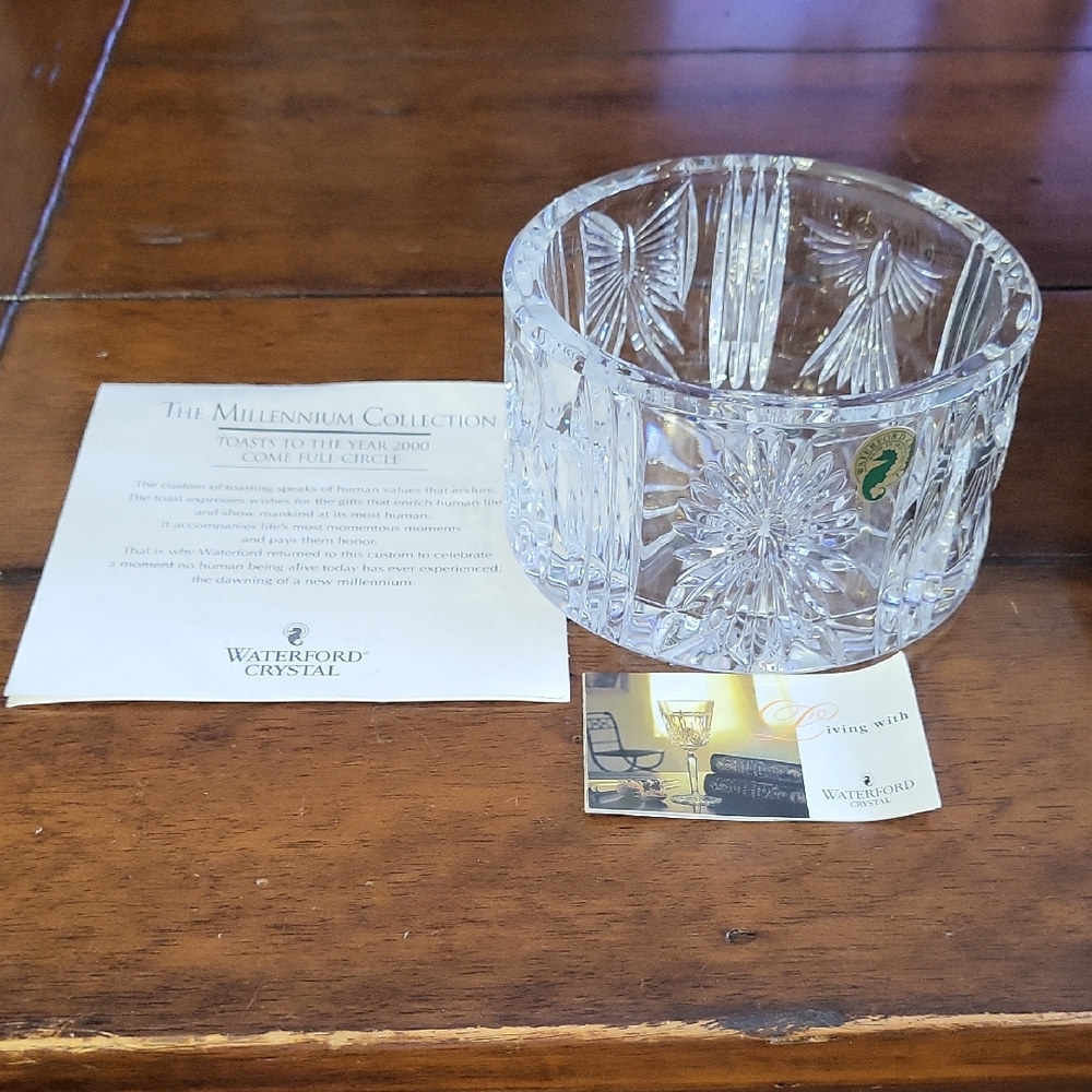 Waterford Crystal Millennium Collection Decorative Bowl & Champagne Bottle .